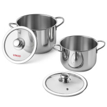 Vinod Tuscany Stainless Steel Cookware Combo Set Of 2 With Glass Lid | Saucepot 2,2.8 Ltr & Saucepan 1.3 Ltr | 5Mm Thick, Extra Deep | Induction Base