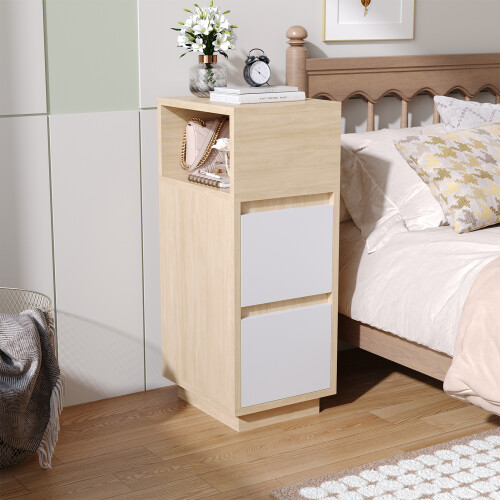 Living And Home Minimalist Bedside Table with Drawers 1