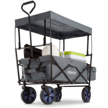 AREBOS Foldable Cart with Roof | Transport Cart | 2X Mesh Pockets and 1x Outside Pocket | Solid Rubber Tires | Grey