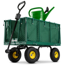 AREBOS Hand truck |foldable garden cart | with tread tires| 550kg |green| removable tarpaulin | steel rims with ball bearings | handle & drawbar