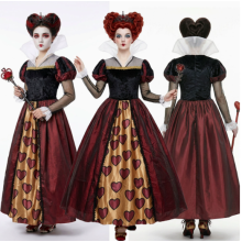 (Without wig, XL) Movie In Alice Wonderland Queen Of Hearts Burgundy Curls Wig Cosplay Party Halloween