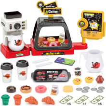 Pretend Play Coffee Shop Set 41PCS Kids Coffee Maker, Cash Register & Bakery Desserts Interactive Cafe Role Play Toy