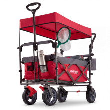 AREBOS Folding Handcart with Roof | Folding Cart | Transport Cart | Load Capacity up to 100 kg | Front and Rear Brakes | Red