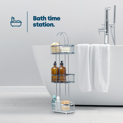 LIVIVO 3 Tier Floor Standing Oval Chrome Bathroom Caddy 1