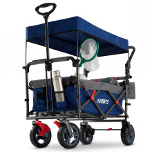 AREBOS Folding Handcart with Roof | Folding Cart | Transport Cart | Load Capacity up to 100 kg | Front and Rear Brakes | Blue
