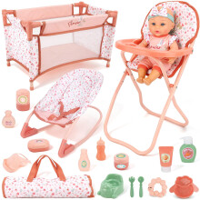 Baby Doll Playset with 12" Baby Doll, Doll Crib, Doll Rocker & High Chair Set, Pretend Play