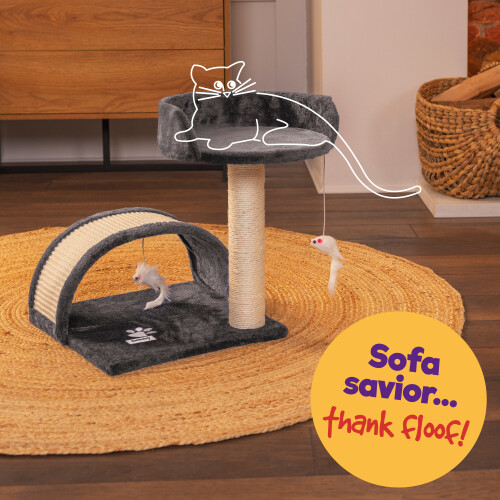 Petlicity Cat Bed with Scratch Post Grey 1