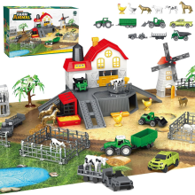 39PCS DIY Farm Animal Playset with Tractor Vehicles, Barn, Fences & Large Play Mat  Educational Farm Toy for Kids Ages 3+