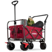 AREBOS foldable handcart | Transport trolley | Equipment trolley | Handcart | Folding trolley | With front wheel brakes & telescopic handle | Red