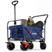 AREBOS foldable handcart | Transport trolley | Equipment trolley | Handcart | Folding trolley | With front wheel brakes & telescopic handle | Blue