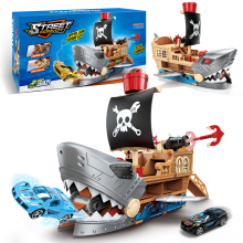 Shark Bite Pirate Ship Toy Set 8 Race Cars, Launch Track GREY Age 3+