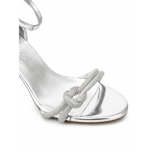 (35, Silver) Ankle Strap Heels with Bow Size 33-43 2