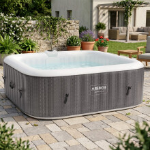 AREBOS Inflatable Hot Tub for 6 | 185x185 cm | 130 Jets | 910L | Heated | Rattan Design