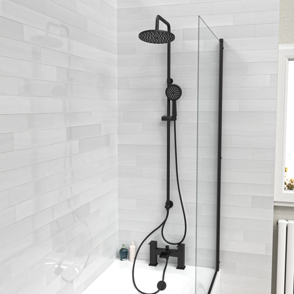 Nes Home Round Shower Riser Rail Kit With Waterfall Mixer & Handset Matte Black 6004553581058