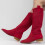 (43, Red) Low Heel Cowboy Knee High Boots Size 35-44 1