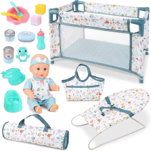 4 in 1 Baby Doll Playset Baby Doll with Crib, Rocking Chair, Storage Bags Nursery Accessories