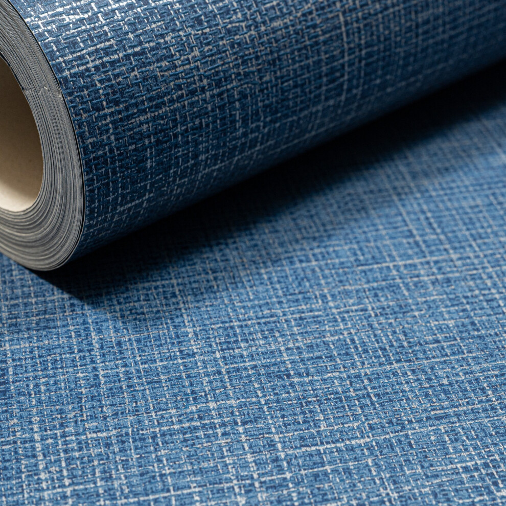 B&Q -  Plain Blue Wallpaper Linen Effect Textured Free Match Metallic Shimmer Vinyl - Image 3