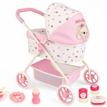 Complete Baby Doll Stroller Set Doll Pushchair with Storage Basket & Feeding Accessories
