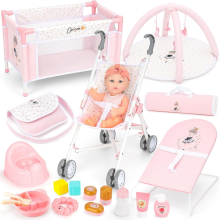Baby Doll Nursery Playset with 12" Doll, Stroller, Crib, Play Mat & Travel Bags Complete Pretend Baby Care Set with Accessories