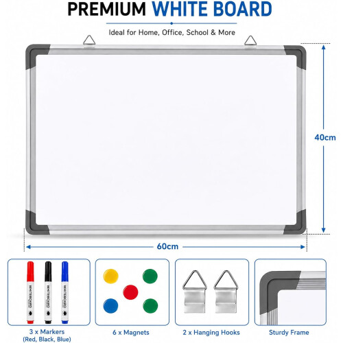 4x Magnetic Whiteboard 60x40cm Silver Frame Tray 2