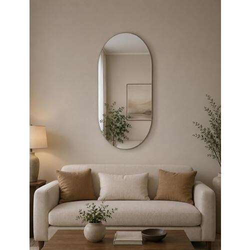 Frameless Oval Wall Mirror Glass Round Edge 40x70Cm