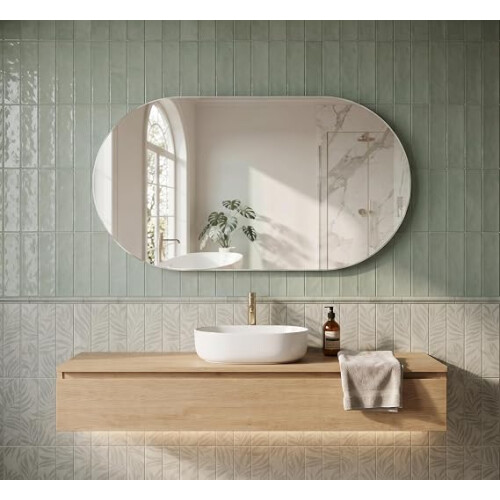 Frameless Oval Wall Mirror Glass Round Edge 40x70Cm 1