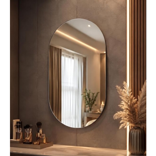 Frameless Oval Wall Mirror Glass Round Edge 40x70Cm 2