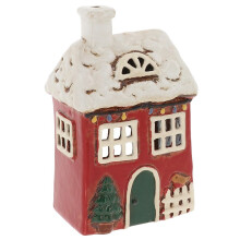 Village Pottery Christmas Robin House Tea Light Holder