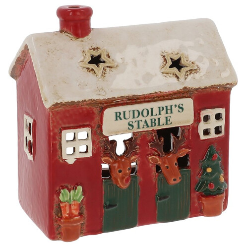 Village Pottery Christmas Rudolph's Stable Tea Light Holder