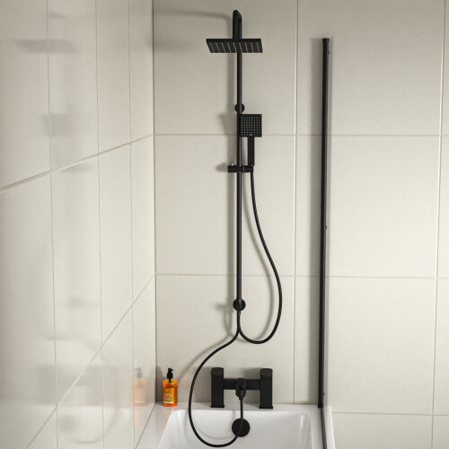 NES Home Nes Home Square Shower Mixer Tap, Handset, Riser Rail Kit Matte Black 1