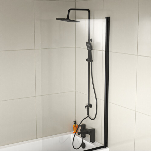 NES Home Nes Home Square Shower Mixer Tap, Handset, Riser Rail Kit Matte Black 2