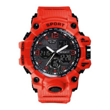 Mens 5ATM Dual-Time Analogue-Digital Waterproof Sports Full Calendar Stopwatch