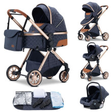 Carrozzina a ombrello di alta qualità 3 in 1, Carrozzina combinata per bambini - GLOKID - Seggiolini auto, navetta, con grande cestino - Blu