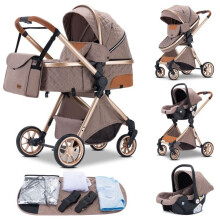 Carrozzina a ombrello di alta qualità 3 in 1, Carrozzine combinate per bambini - GLOKID - Seggiolini auto, navetta, con grande cesto - Kaki