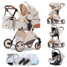 Carrozzina a ombrello di alta qualità 3 in 1, Carrozzine combinate per bambini - GLOKID - Seggiolini auto, navetta, con grande cesto - Bianco