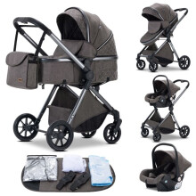 Carrozzina a ombrello di alta qualità 3 in 1, carrozzine combinate per bambini - GLOKID - seggiolini auto, navetta, con grande cesto - Cioccolato