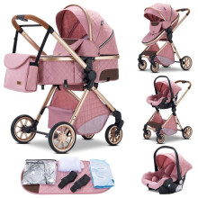 Carrozzina a ombrello di alta qualità 3 in 1, Carrozzina combinata per bambini - GLOKID - Seggiolini auto, navetta, con grande cesto - Rosa