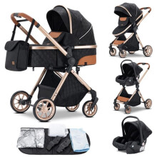 Carrozzina a ombrello di alta qualità 3 in 1, Carrozzine combinate per bambini - GLOKID - Seggiolini auto, navetta, con grande cesto - Nero