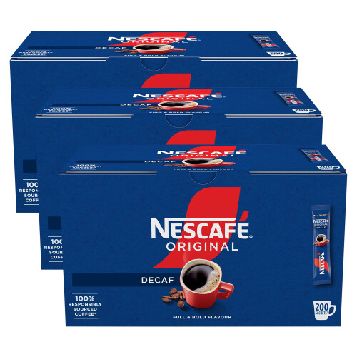 Nescafe Nescafe Original Decaffeinated Stick Packs 200 Sachets (Pack of 3) - Double Filter Technology