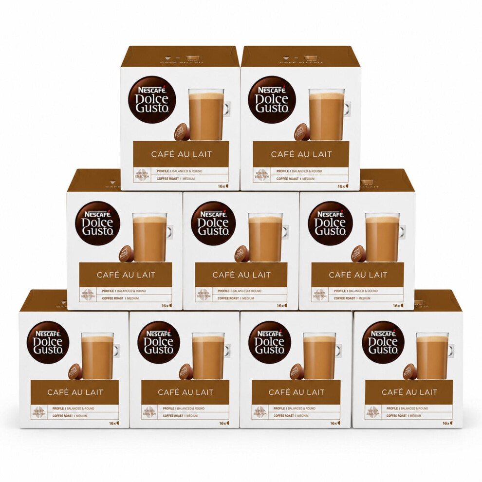Nescafe Dolce Gusto Coffee Pods Of 16 Caps, 9 Boxes, Cafe Au Lait
