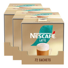 Nescafe Latte Instant Coffee Sachets 72 Pack (Pack of 3) - Creamy Frothy Drink