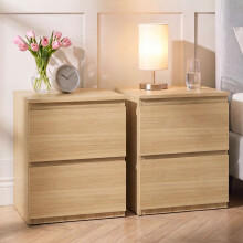 (Pine) Denver 2 Drawer Bedside Chest, Large, Modern Nightstand Storage Table- Set of 2