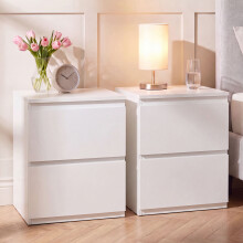 (White) Denver 2 Drawer Bedside Chest, Large, Modern Nightstand Storage Table- Set of 2