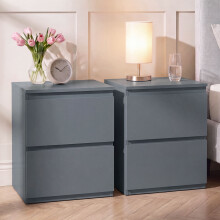 (Grey) Denver 2 Drawer Bedside Chest, Large, Modern Nightstand Storage Table- Set of 2