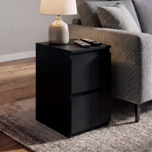 (Black) Denver 2 Drawer Bedside Chest, Modern Nightstand Storage Table- Set of 2