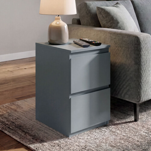 Vida Designs (Grey) Denver 2 Drawer Bedside Chest, Modern Nightstand Storage Table- Set of 2 1