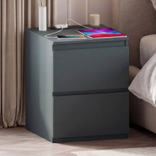 (Green) Denver 2 Drawer Large Bedside Chest with Power Outlet, Modern Nightstand Storage Table