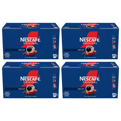 Nescafe Nescafe Original Decaffeinated Stick Packs 200 Sachets (Pack of 4) - Double Filter Technology