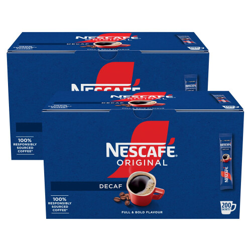 Nescafe Nescafe Original Decaffeinated Stick Packs 200 Sachets (Pack of 2) - Double Filter Technology