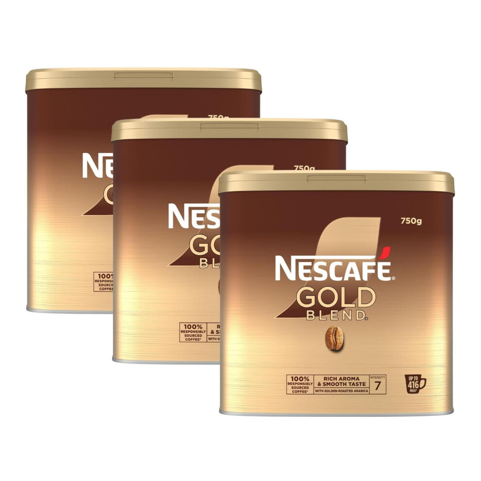 Nescafe Gold Blend Instant Coffee Granules 750G Tin (Pack Of 3) - Premium Smooth Blend